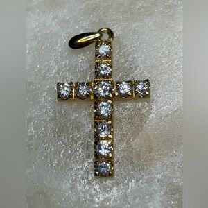 Gold-Tone Cross Pendant with Clear Stones